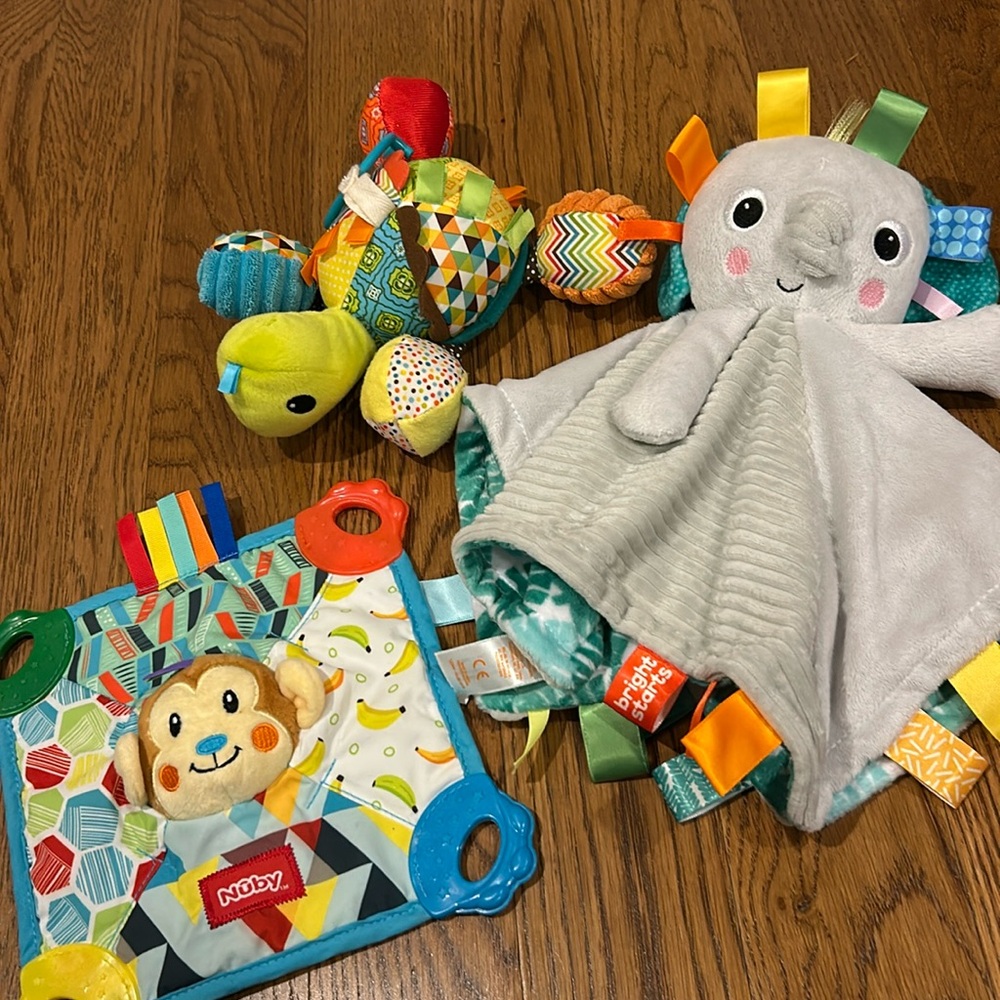 Three Baby Toys:  Infantino Pal Turtle, Bright Stars Elephant, NUBY Monkey
